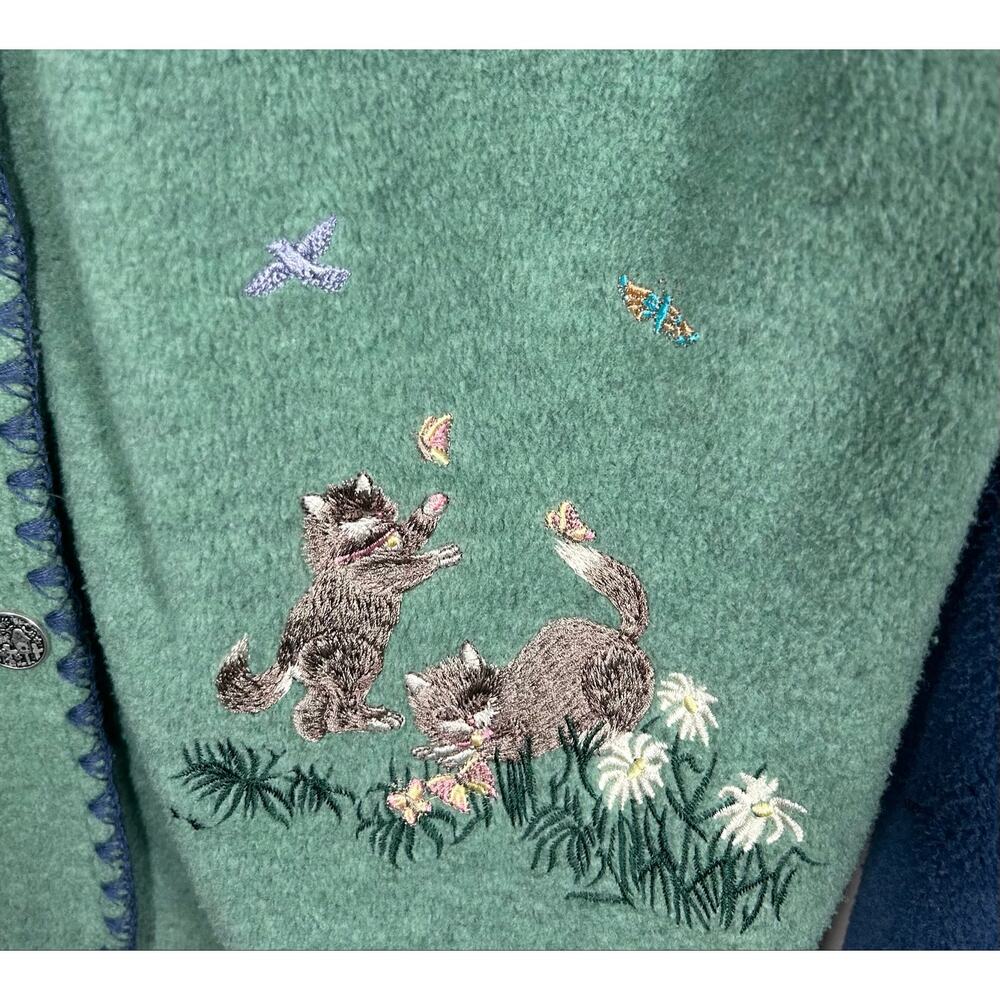 Northern Reflections VTG Cottagecore Fleece‎ Cardigan Embroidered Cats S Whimsy - Picture 14 of 14